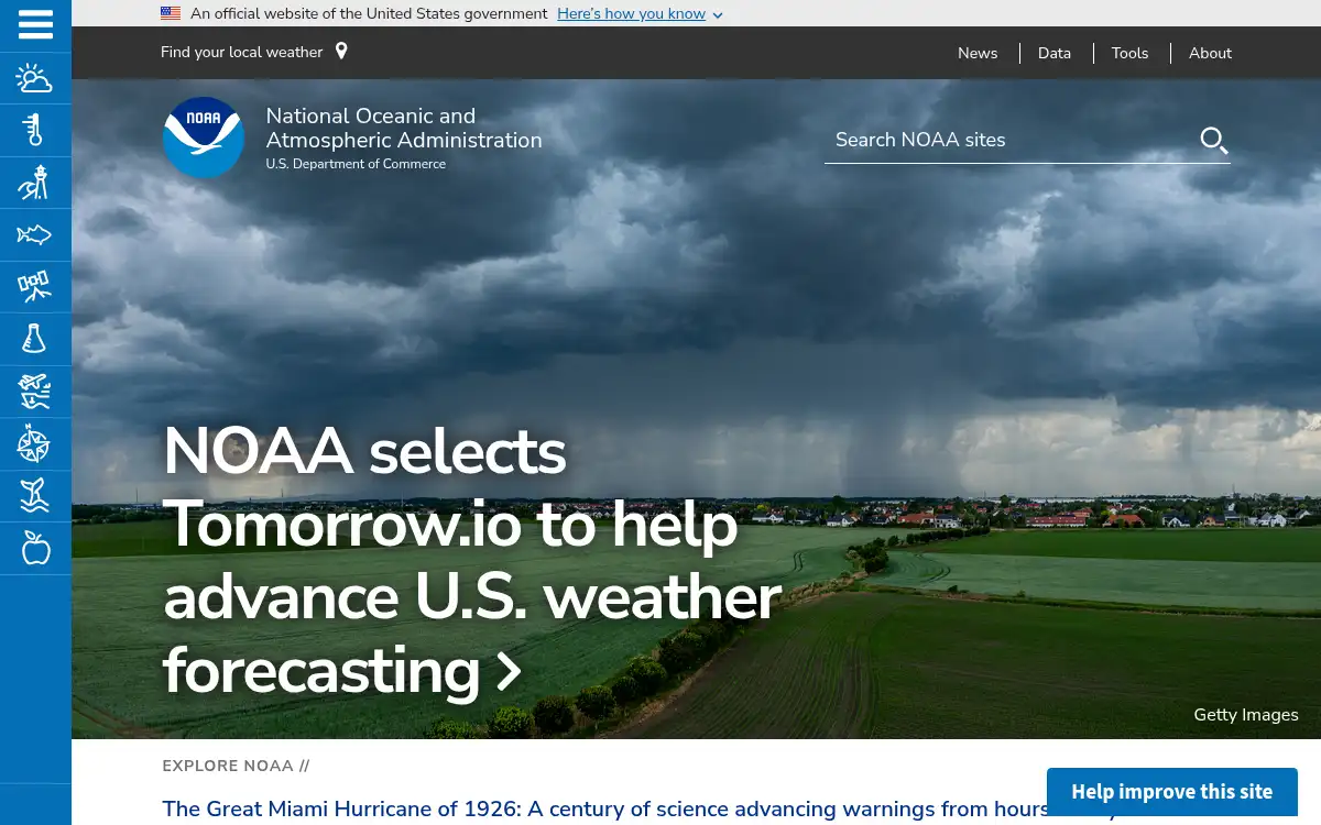 Final screenshot of https://www.noaa.gov