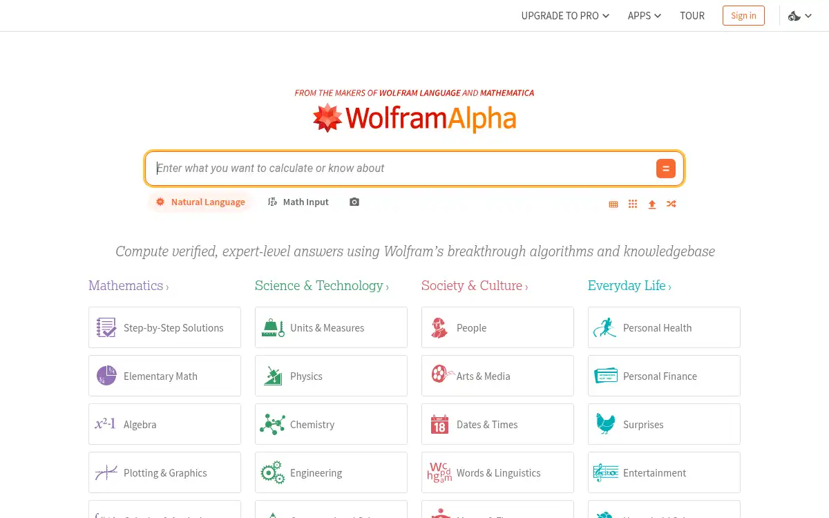 Final screenshot of https://www.wolframalpha.com