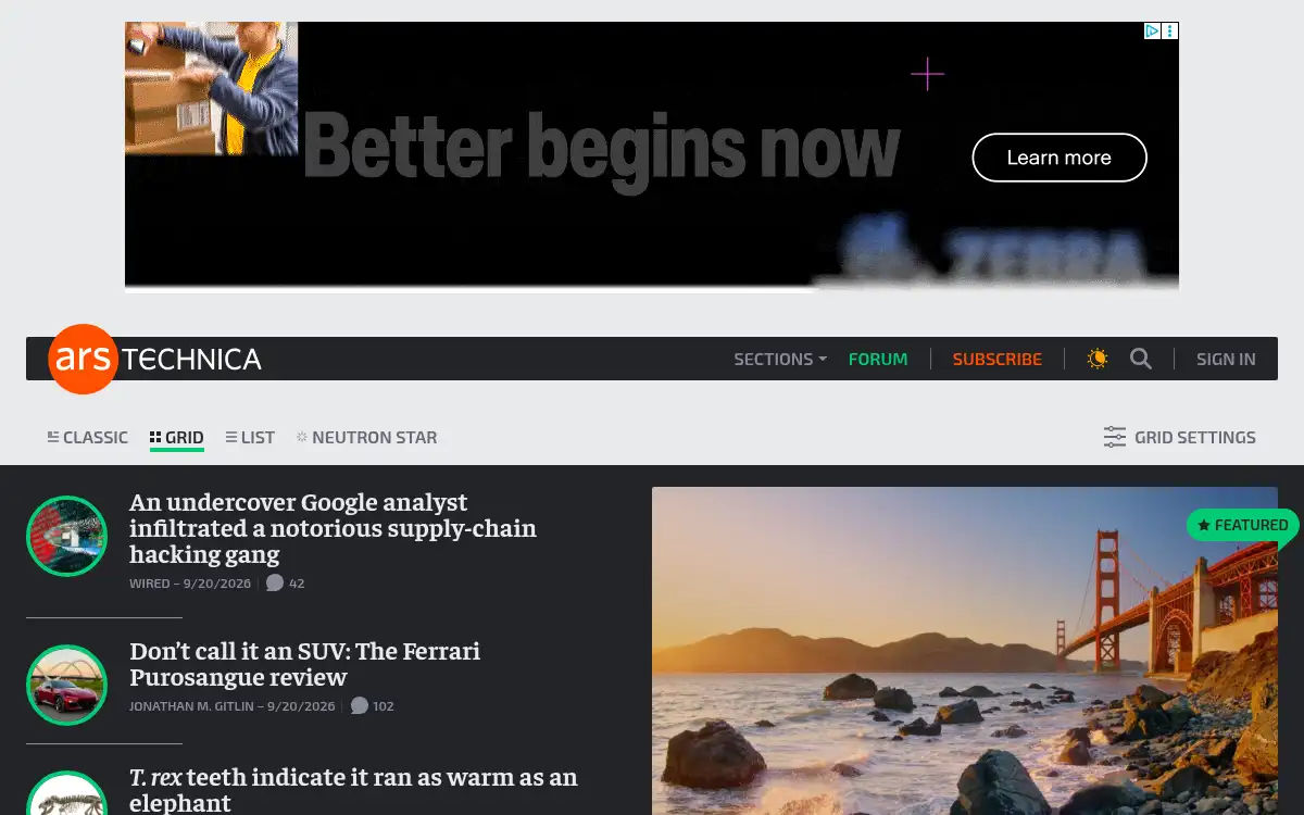 Final screenshot of https://www.arstechnica.com