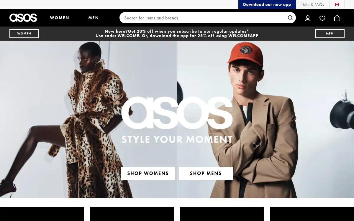 Final screenshot of https://www.asos.com