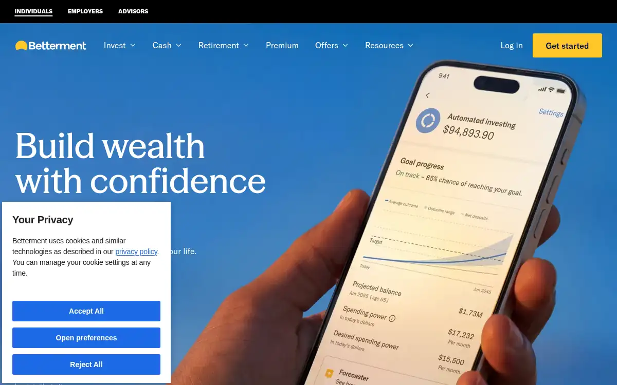 Final screenshot of https://www.betterment.com