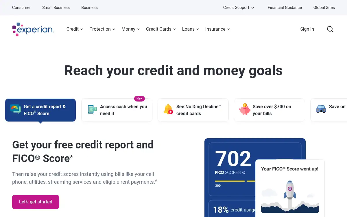 Final screenshot of https://www.experian.com