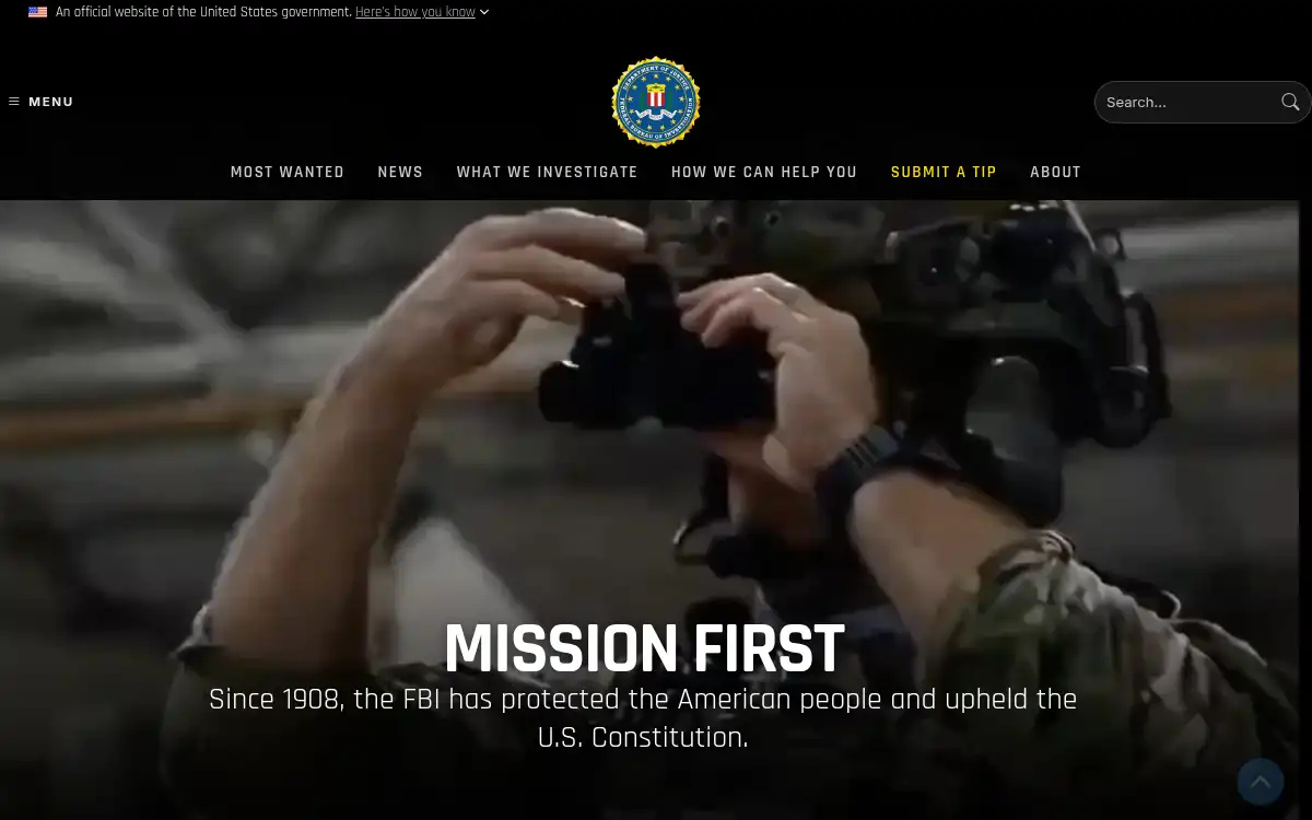 Final screenshot of https://www.fbi.gov
