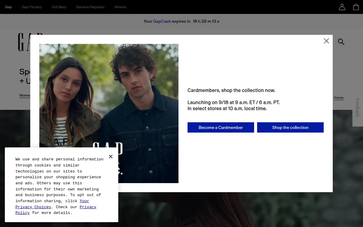Final screenshot of https://www.gap.com
