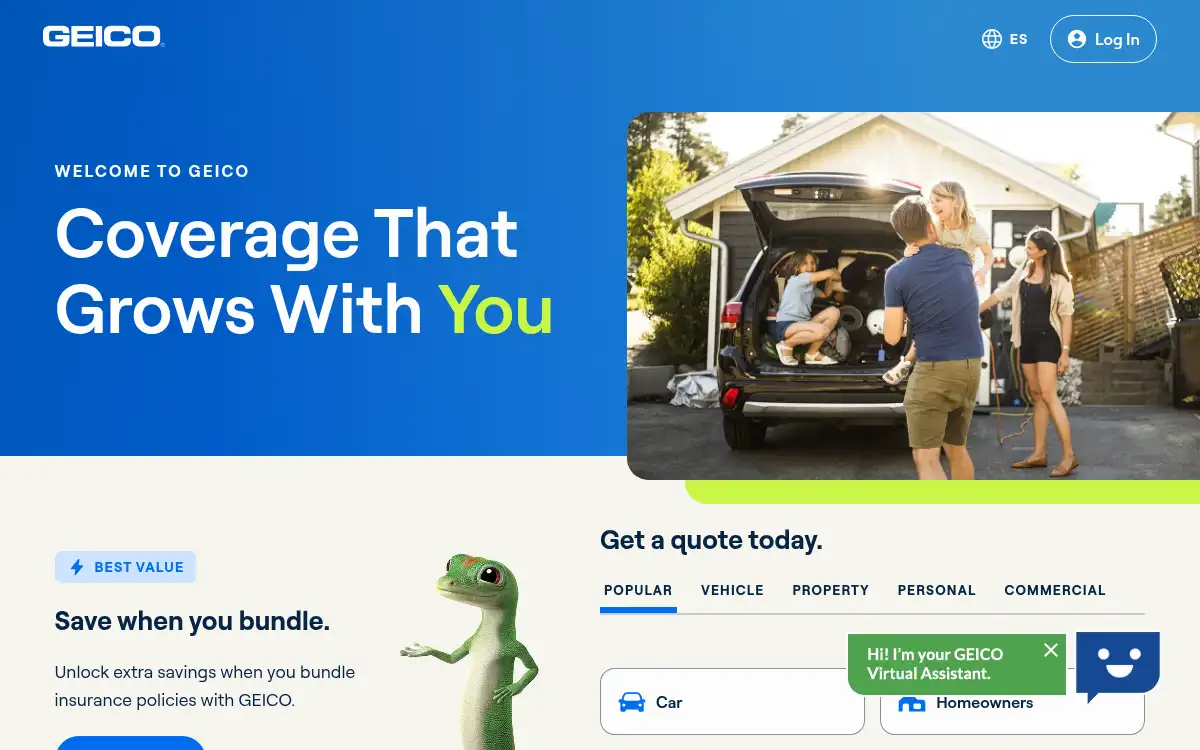Final screenshot of https://www.geico.com