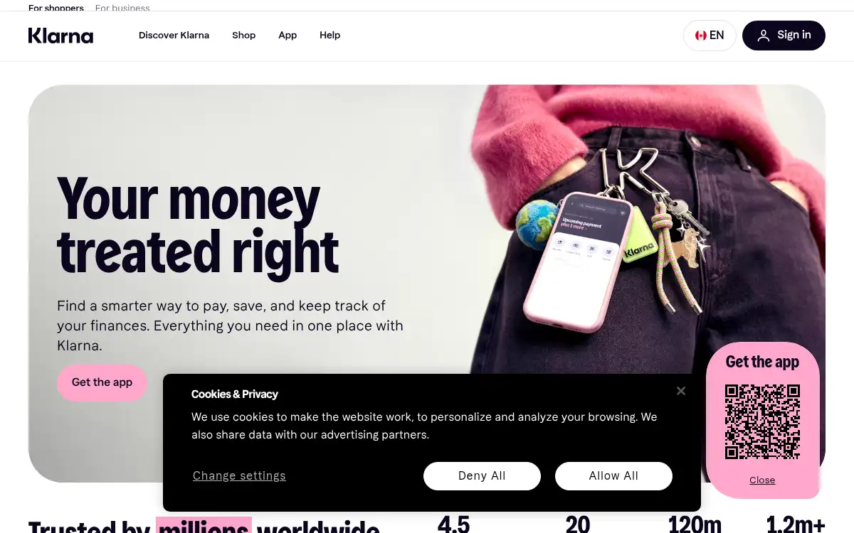 Final screenshot of https://www.klarna.com