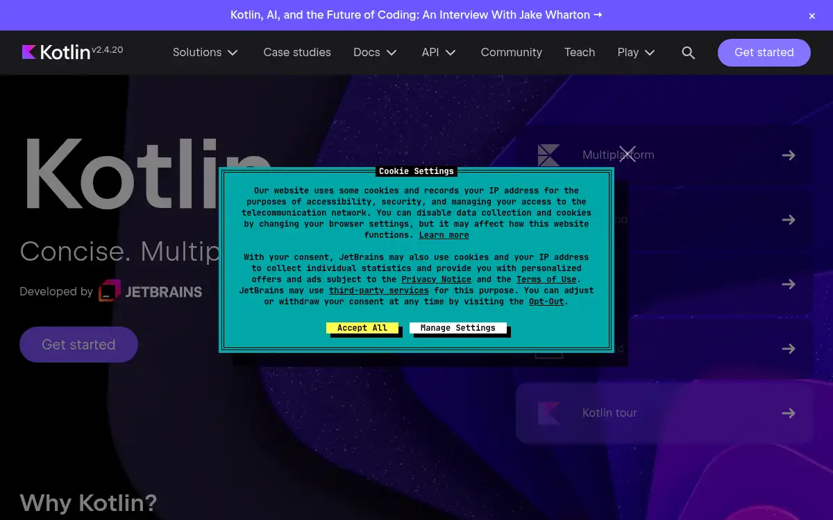 Final screenshot of https://www.kotlinlang.org