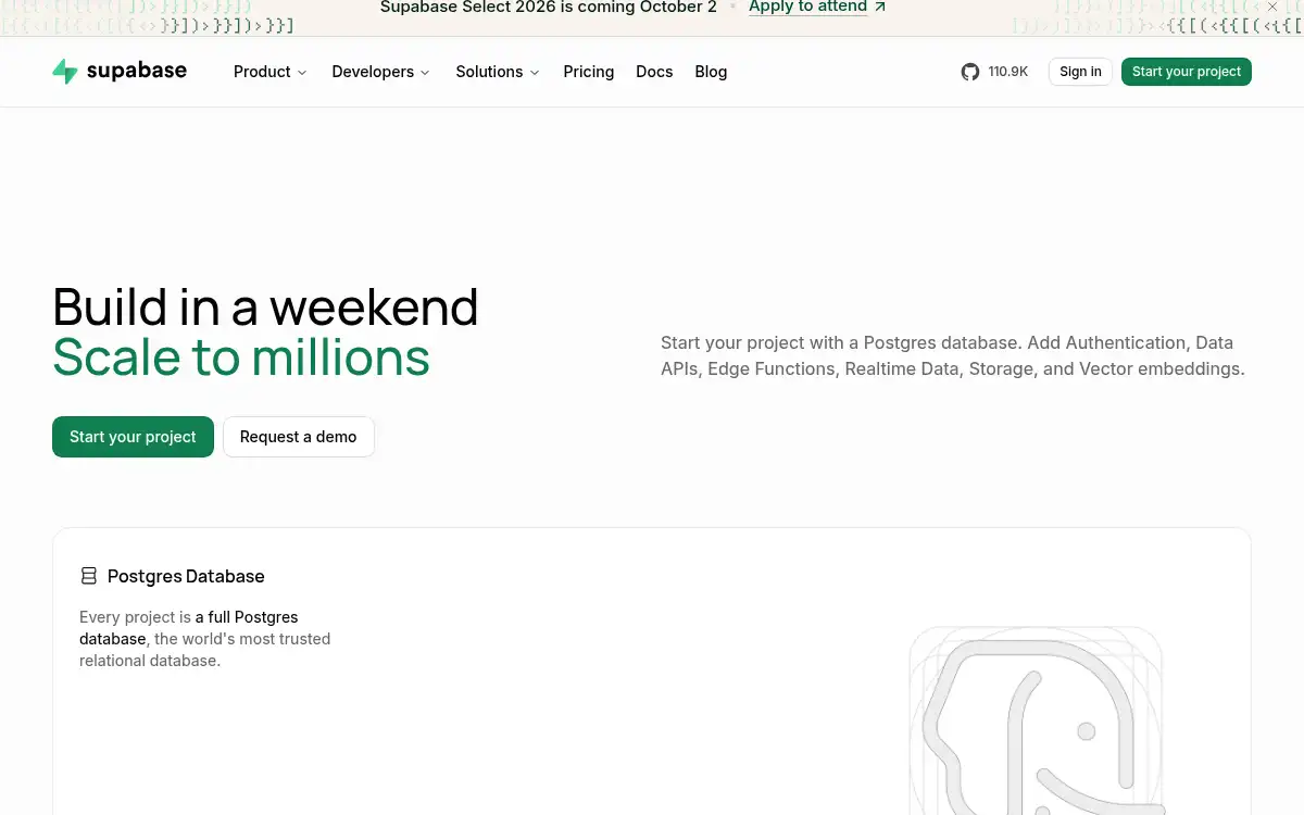 www.supabase.com screenshot