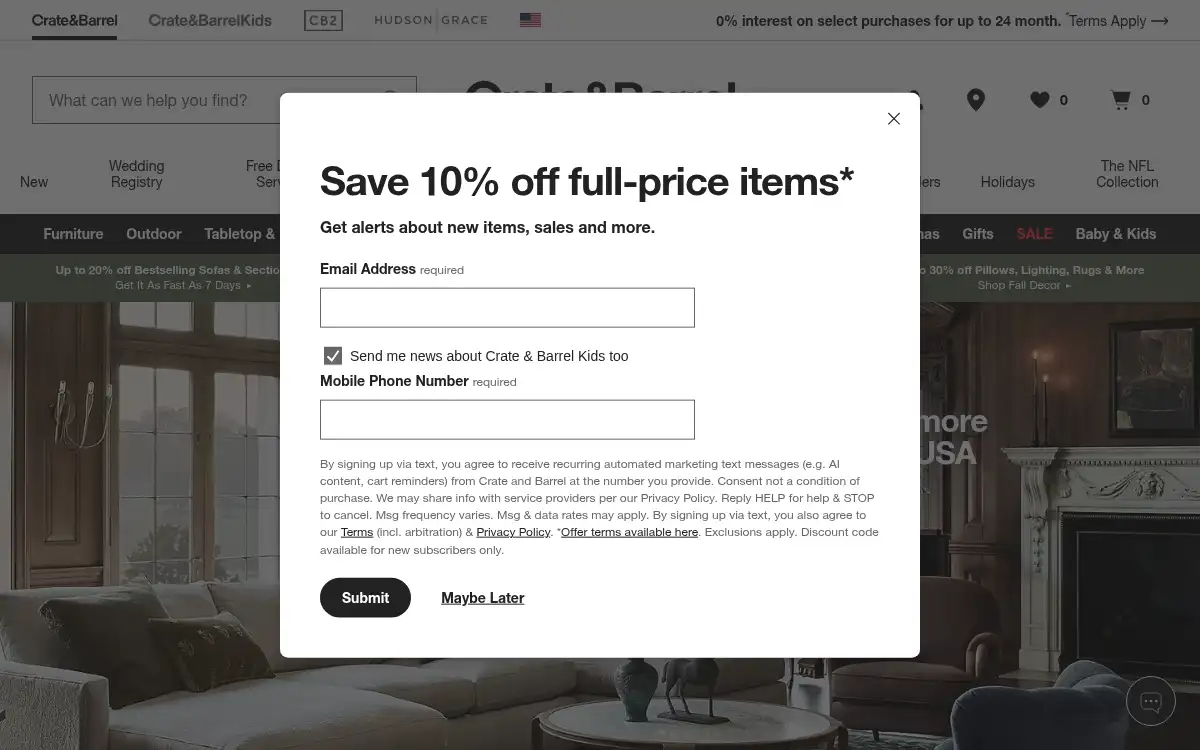 www.crateandbarrel.com screenshot