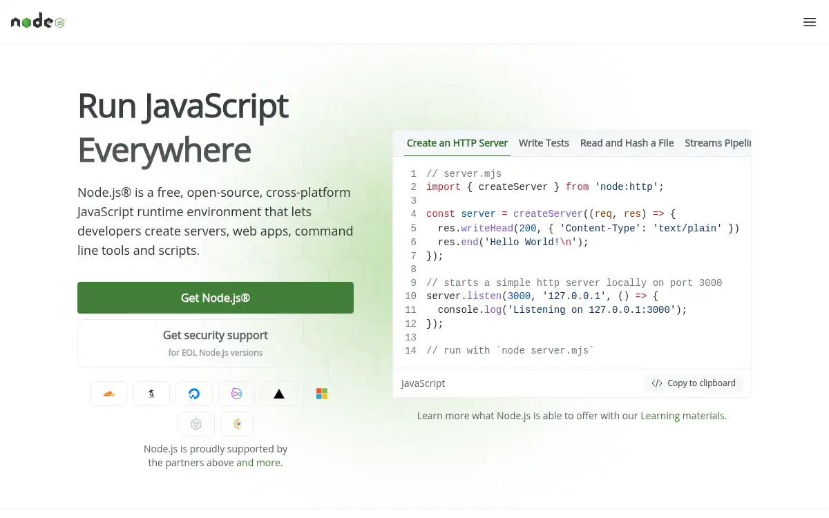 www.nodejs.org screenshot