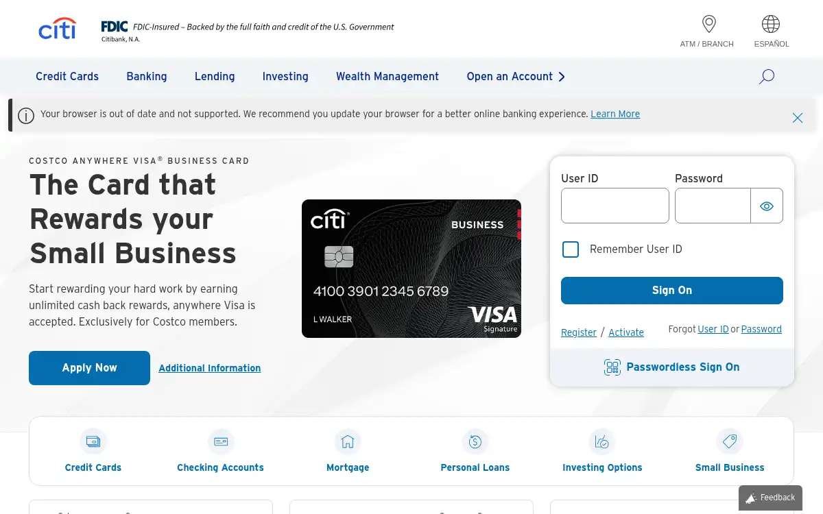 www.citi.com screenshot