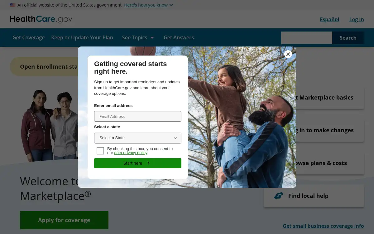 www.healthcare.gov screenshot