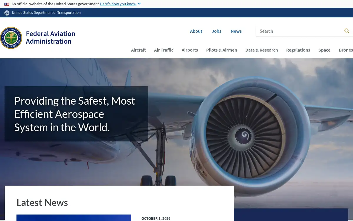 Final screenshot of https://www.faa.gov
